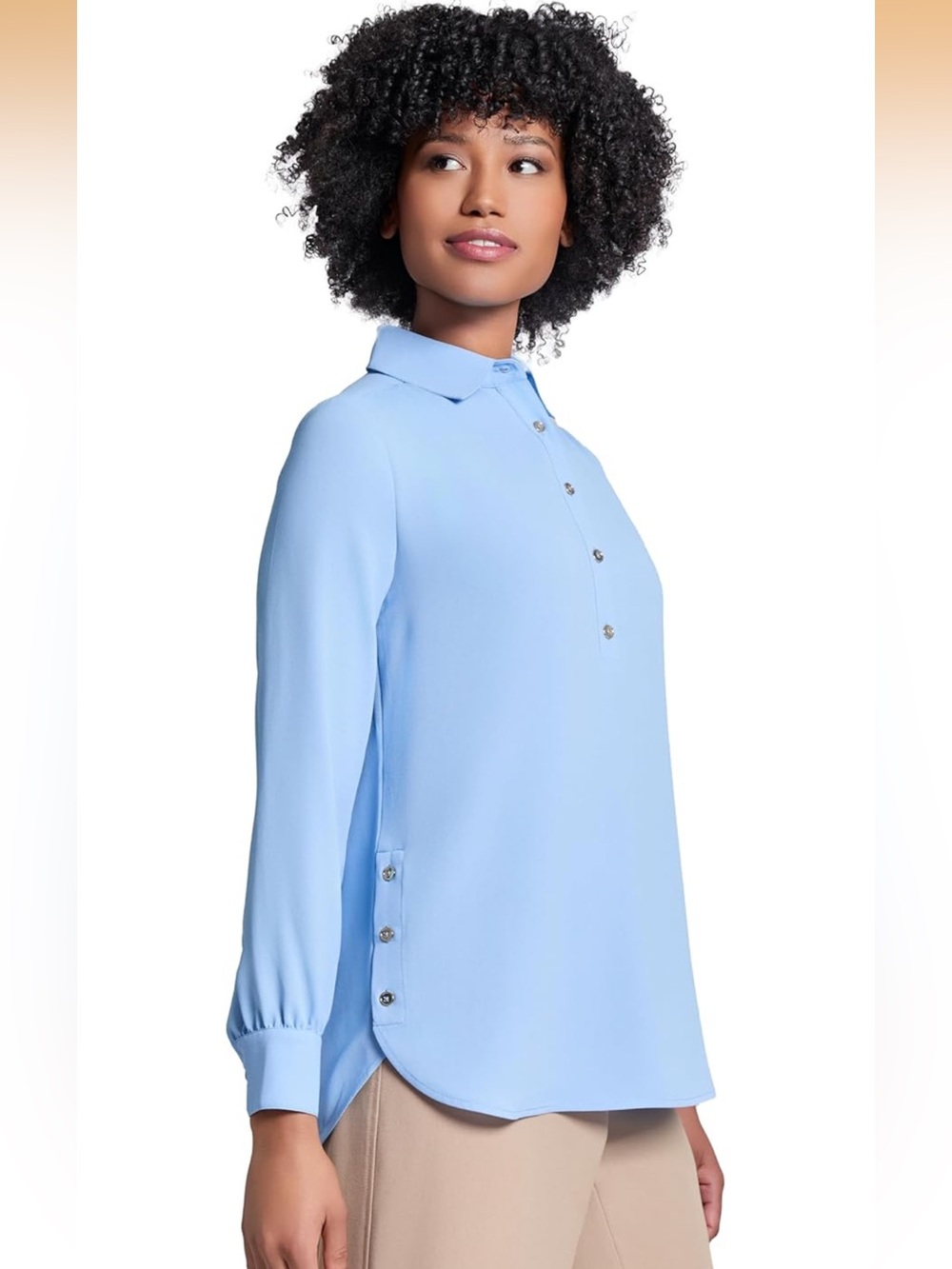 NWT Jones New York Large Blue Women's Long Sleeve Button Detail Tunic Top RT $79